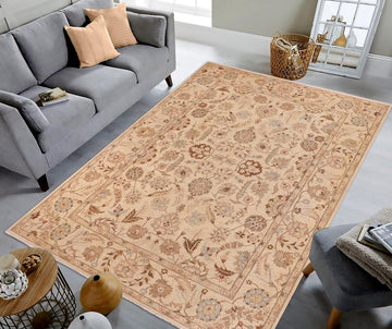 handmade Traditional Kafkaz Chobi Ziegler Beige Tan Hand Knotted RECTANGLE 100% WOOL area rug 10 x 14